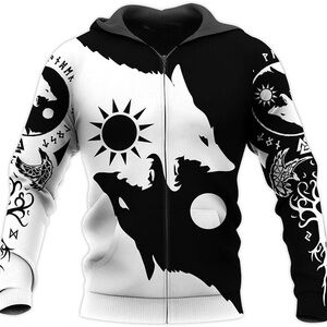 Viking Clothes Set 3D Print Yin Yang Wolf Tattoo Graphic Casual Sport Streetwear